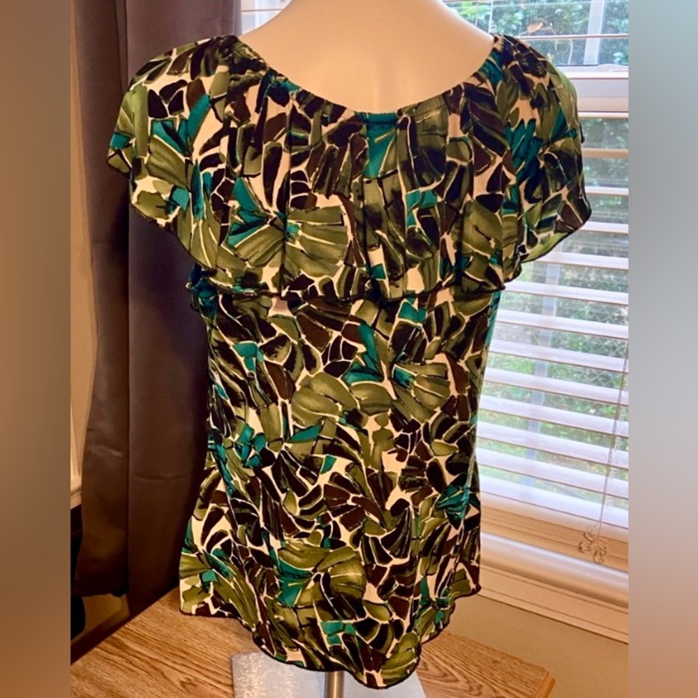 Cato Multi Colored Green Tropical Capped Sleeves … - image 2